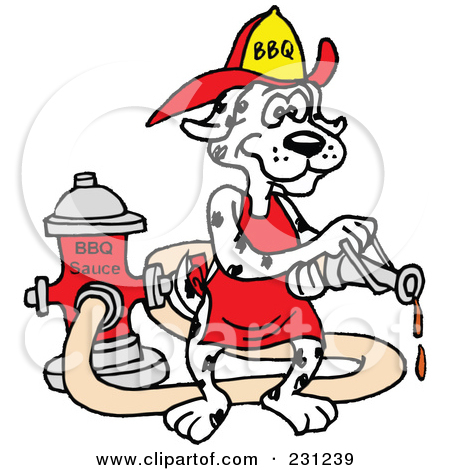 Dog Wearing A Helmet And Using A Hose To Spray Bbq Sauce By Lafftoon