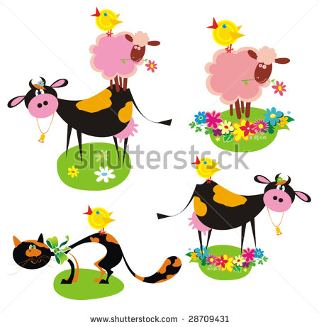 Funny Farm Animals Cow Cat Sheep Chicken Stock Vector 28709431 Clipart