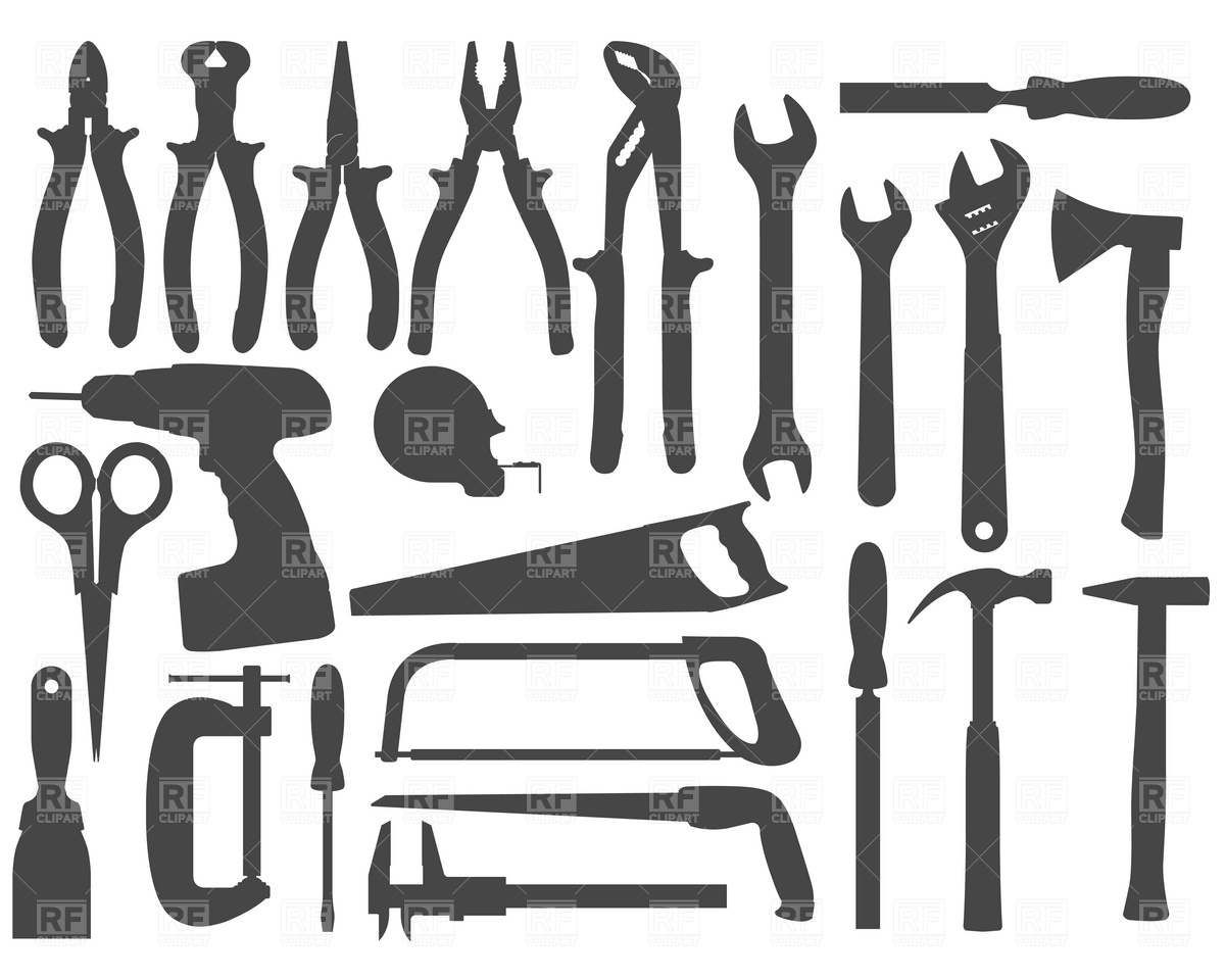 Hand Work Tools Silhouette Set Download Royalty Free Vector Clipart