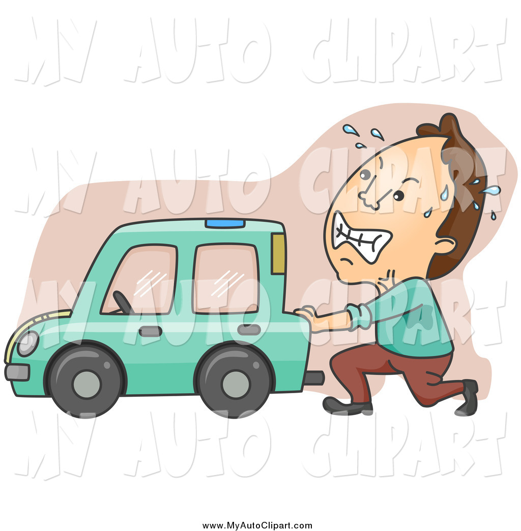 Larger Preview  Clip Art Of A White Man Pushing His Broken Down Car By
