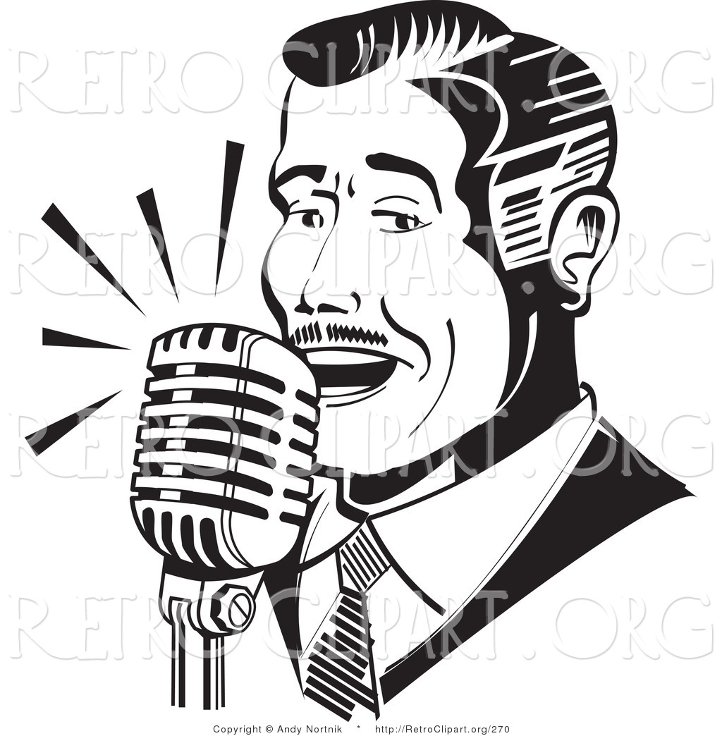 Larger Preview  Retro Clipart Of A Retro Man Singing Or Announcing