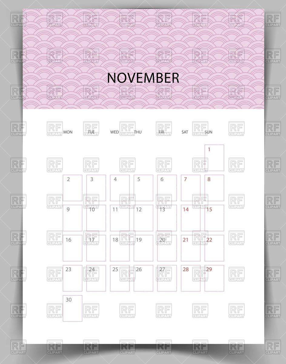 Monthly Calendar For November 2015 Download Royalty Free Vector