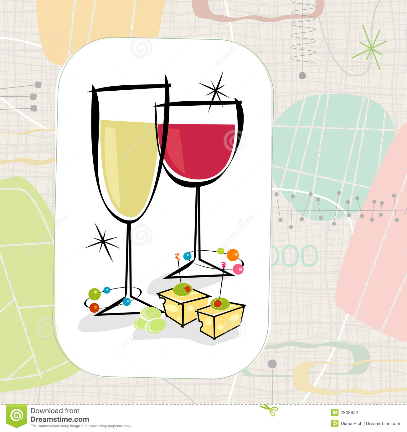 Retro Wine And Cheese  Vector  Stock Photography   Image  2808622