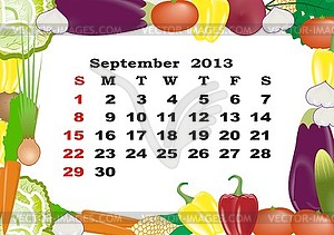 September   Monthly Calendar 2013 In Frame With   Vector Clipart