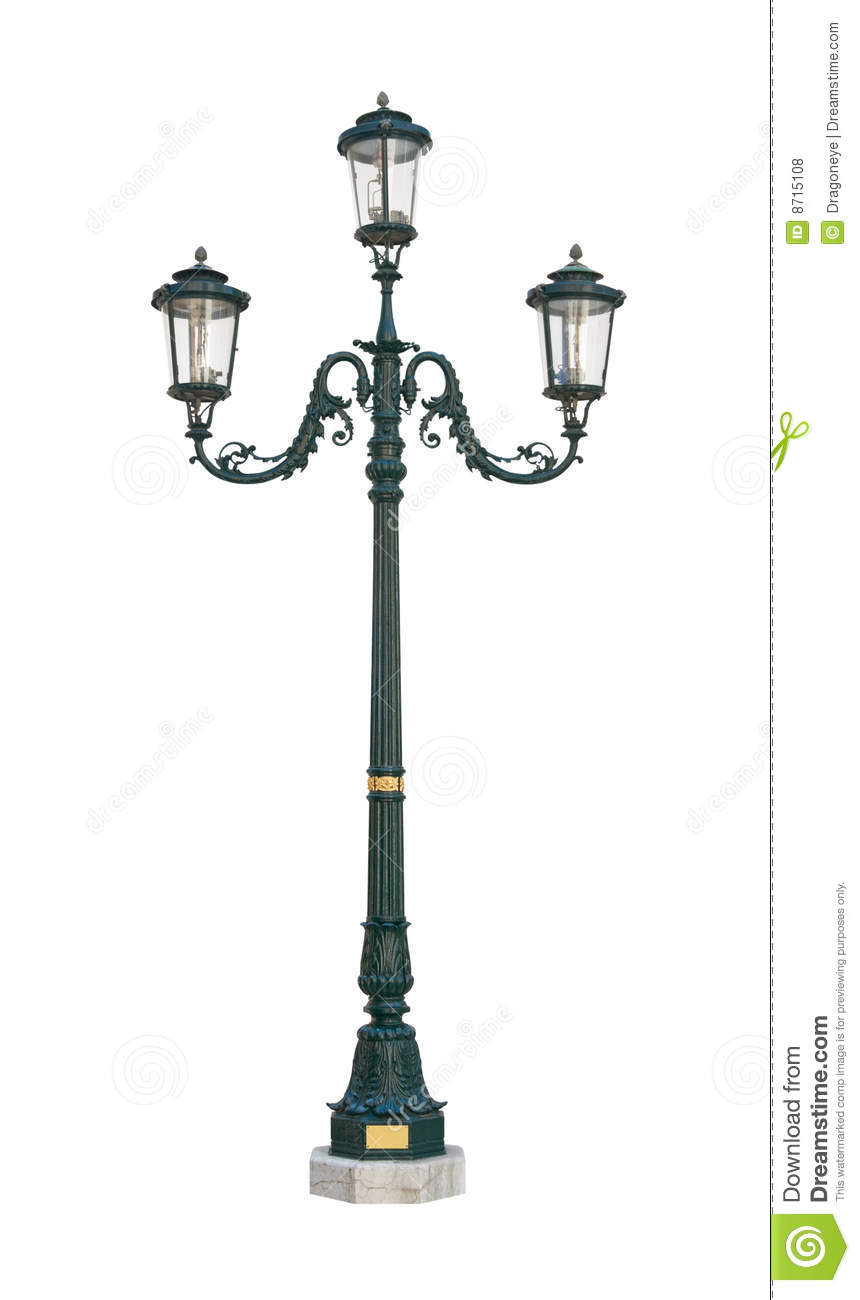 Street Light Lamp Post Isolated On White Background With Clipping Path    