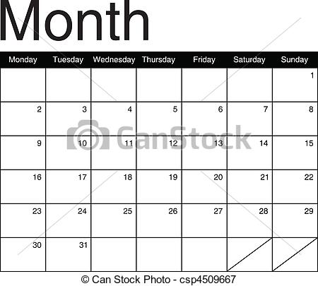 Vector   Basis For A Monthly Calendar In Black And White Vector Image