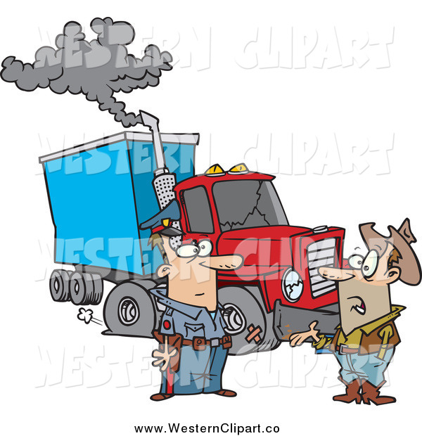 Vector Clip Art Of A Cartoon White Police Officer Assisting A Trucker
