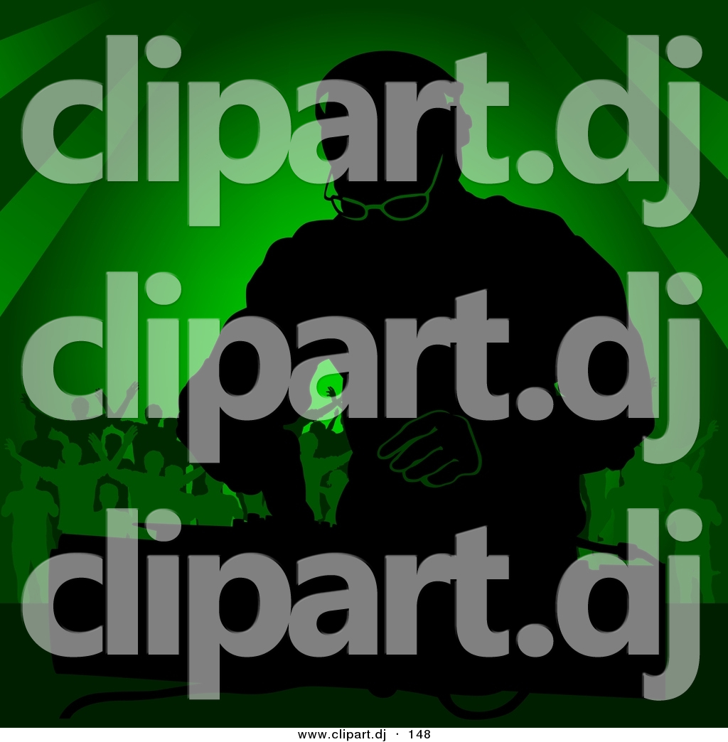 Vector Clipart Of A Dj Guy Mixing Music With People Dancing In Green