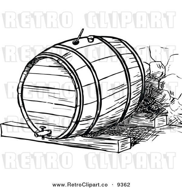 Vector Clipart Of A Retro Black And White Beer Or Wine Barrel By