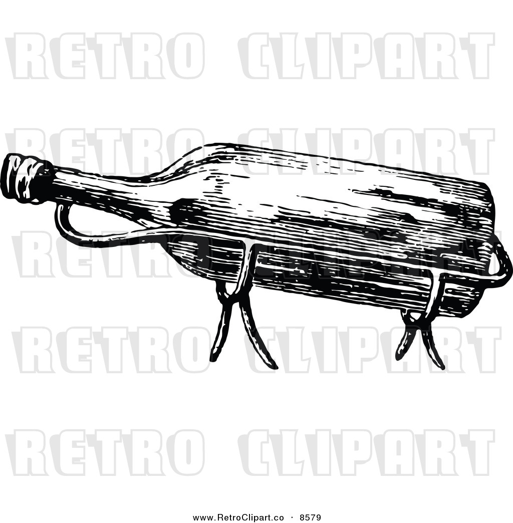 Vector Clipart Of A Retro Black And White Wine Bottle In A Holder By    