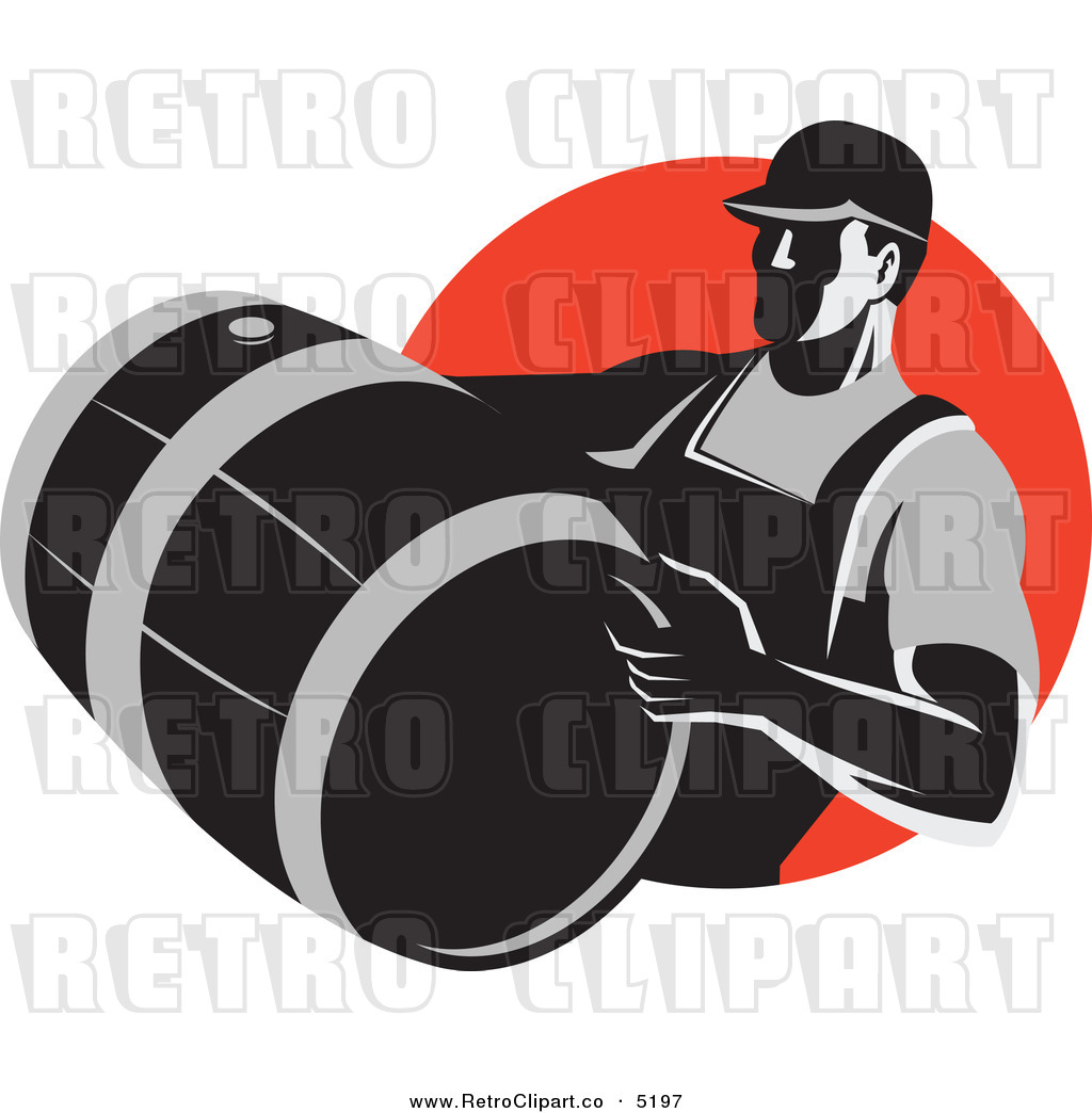 Vector Clipart Of A Retro Wine Maker Vitner Carrying A Barrel By