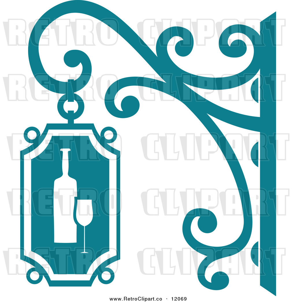 Vector Clipart Of A Teal Wine Shop Shingle Sign By Seamartini Graphics    