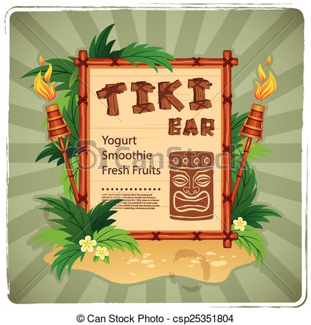 Vector Clipart Of Retro Tiki Bar Sign   Vector Retro Tiki Bar Sign For