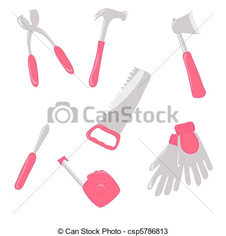 Vector   Set Of Pink Work Tools   Stock Illustration Royalty Free