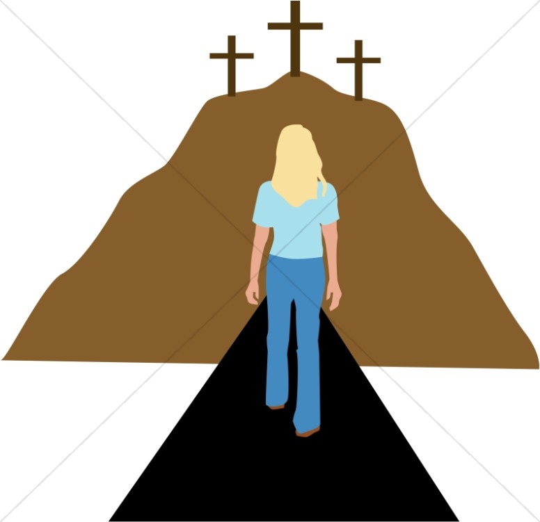 Woman Walking Towards Repentance   Cross Clipart