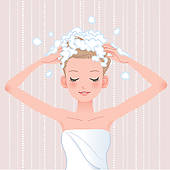 Young Woman Washing Her Head With Shampoo   Stock Illustration