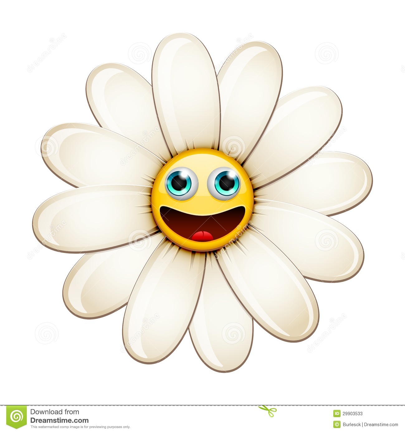 Cartoon Smiling Flower Happy Daisy Isolated On White  Vector