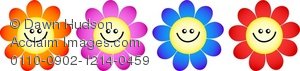 Clipart Illustration Of A Group Of Four Flowers With Happy Smiling