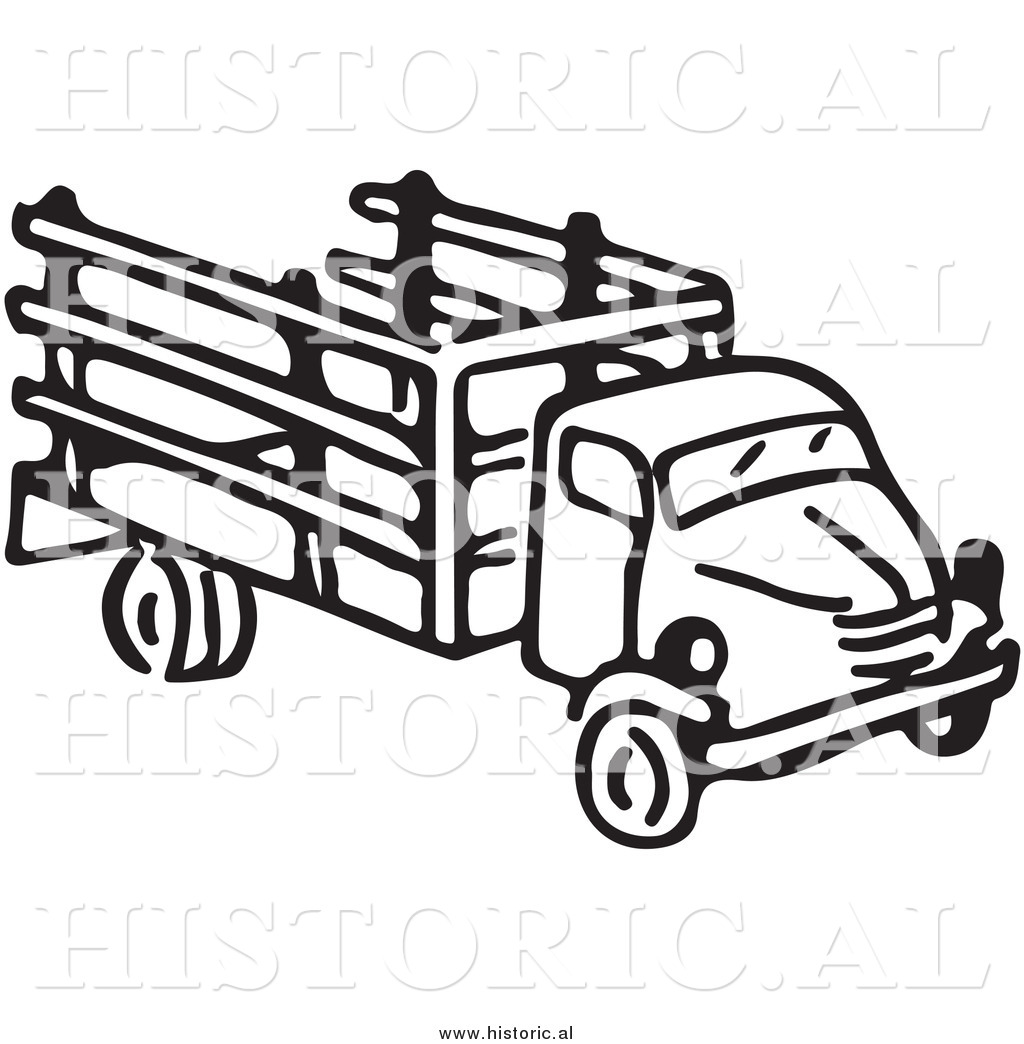 Clipart Of An Old Farm Truck   Black And White Drawing By Al    9294