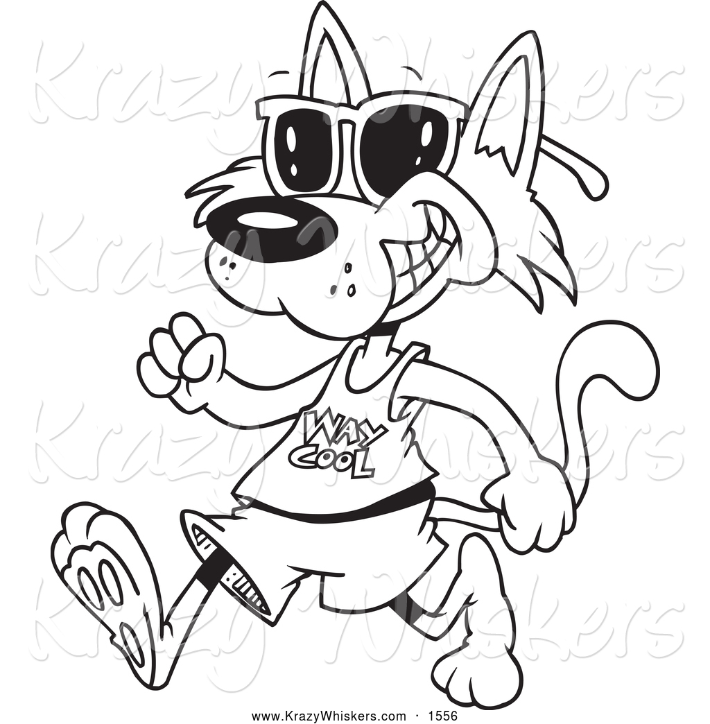 Critter Clipart Of A Black And White Cool Cat Walking And Wearing
