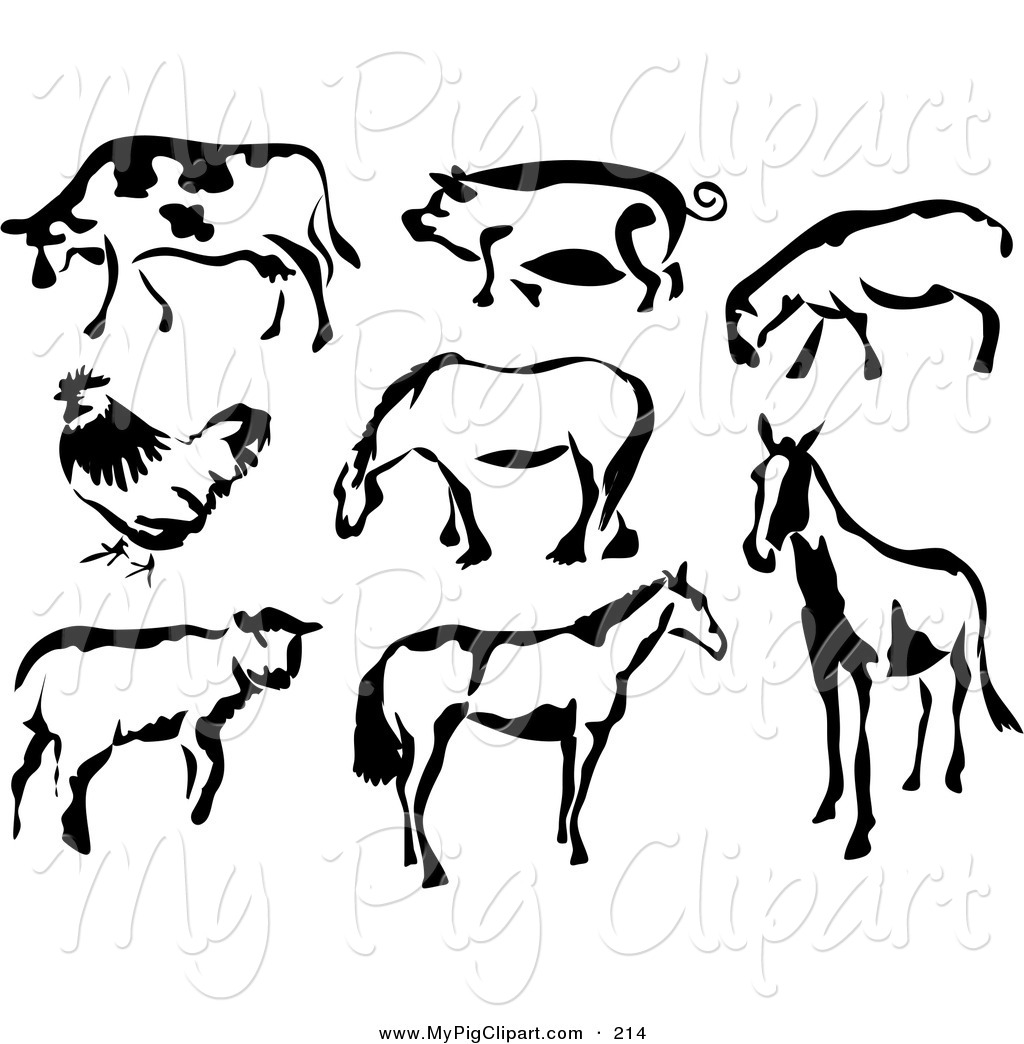 Larger Preview  Swine Clipart Of A Black And White Cow Pig Sheep