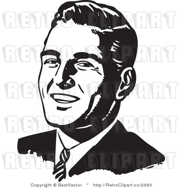 Royalty Free Black And White Retro Vector Clip Art Of A Business Man