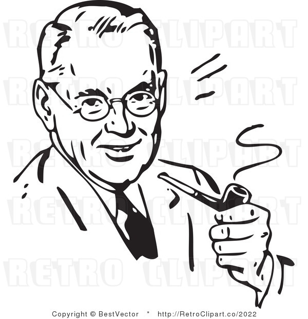 Royalty Free Black And White Retro Vector Clip Art Of A Man Smoking A