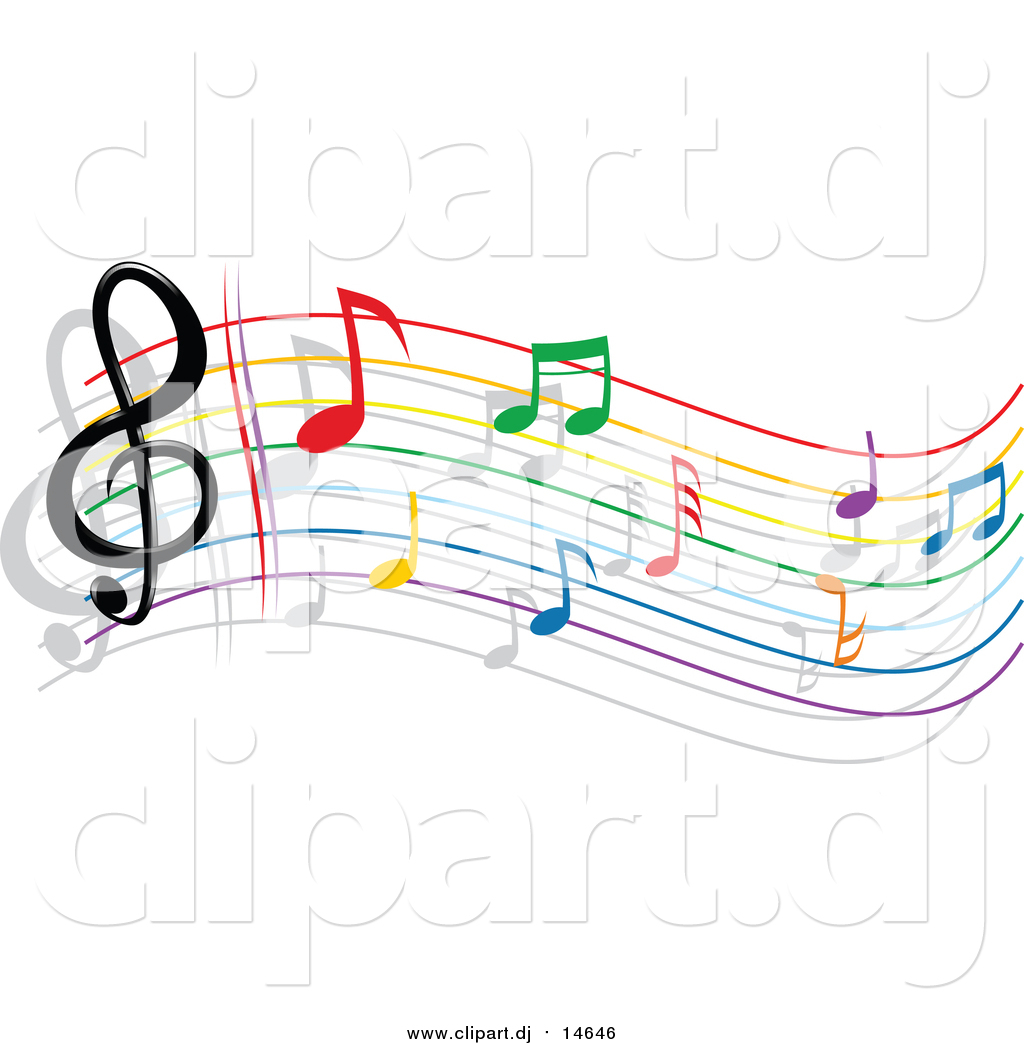 Vector Clipart Of A Colorful Rainbow Staff And Music Notes By