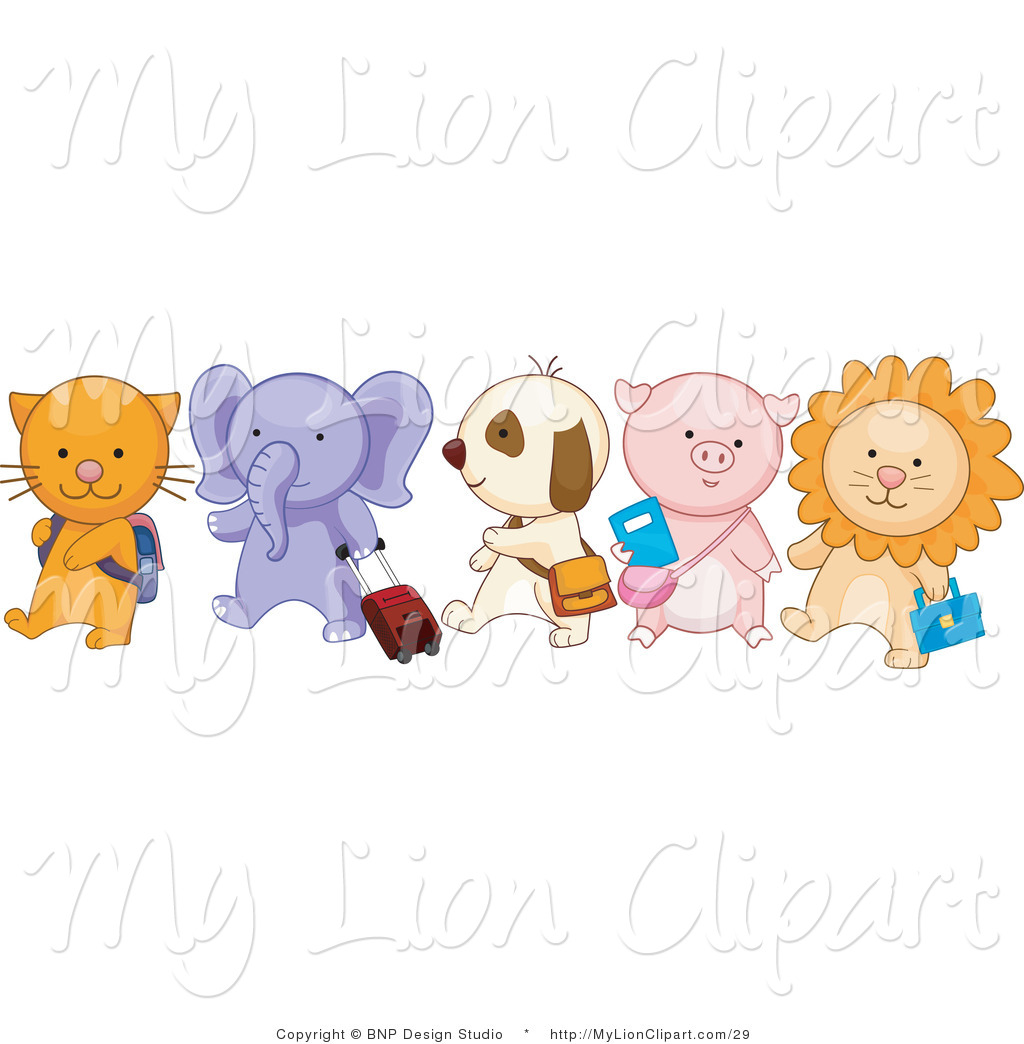 Vector Clipart Of A Group Of Back To School Animals Walking In Line