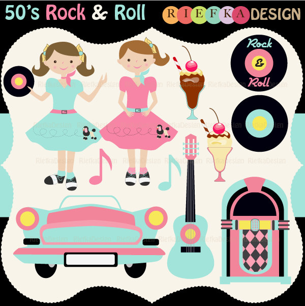 50 S Rock And Roll Clipart Set By Riefka On Etsy