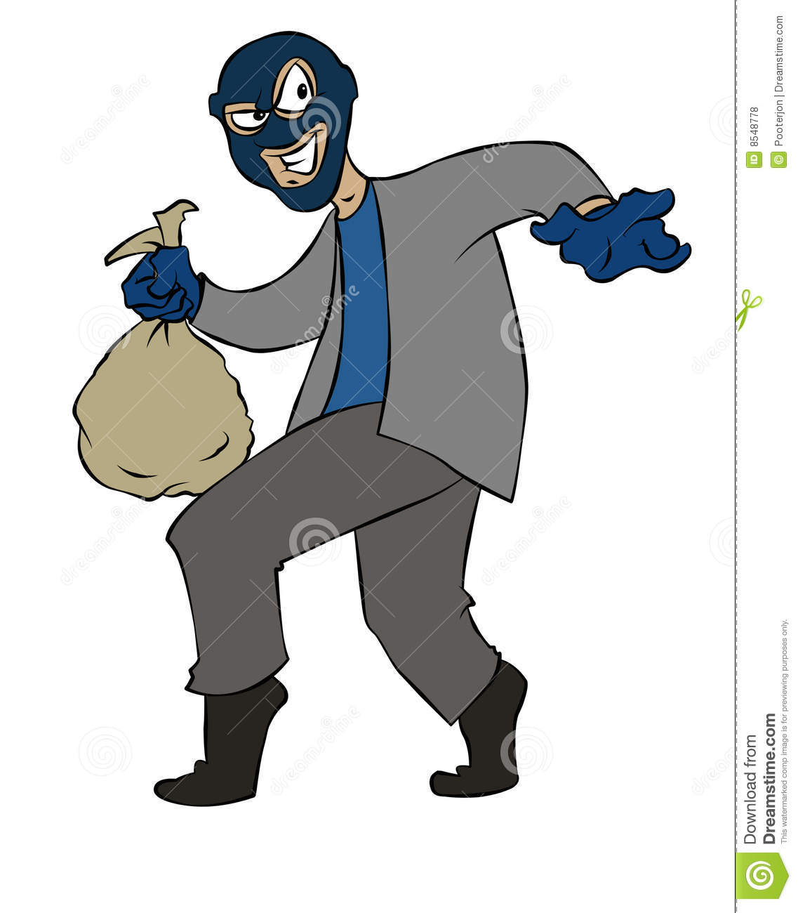 Cartoon Thief Sneaking Off With His Loot