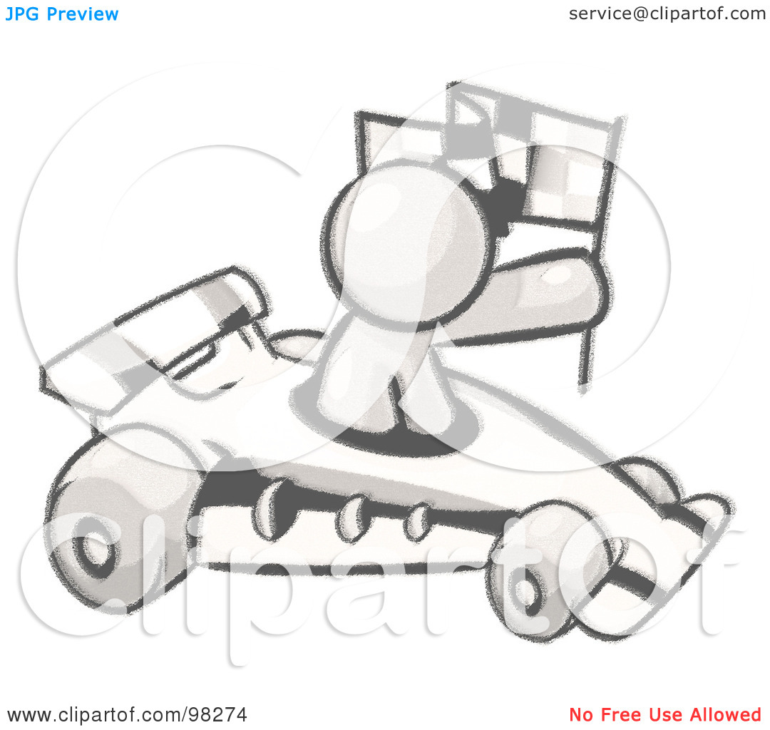 Clipart Illustration Of A Sketched Design Mascot Man Driving A Fast