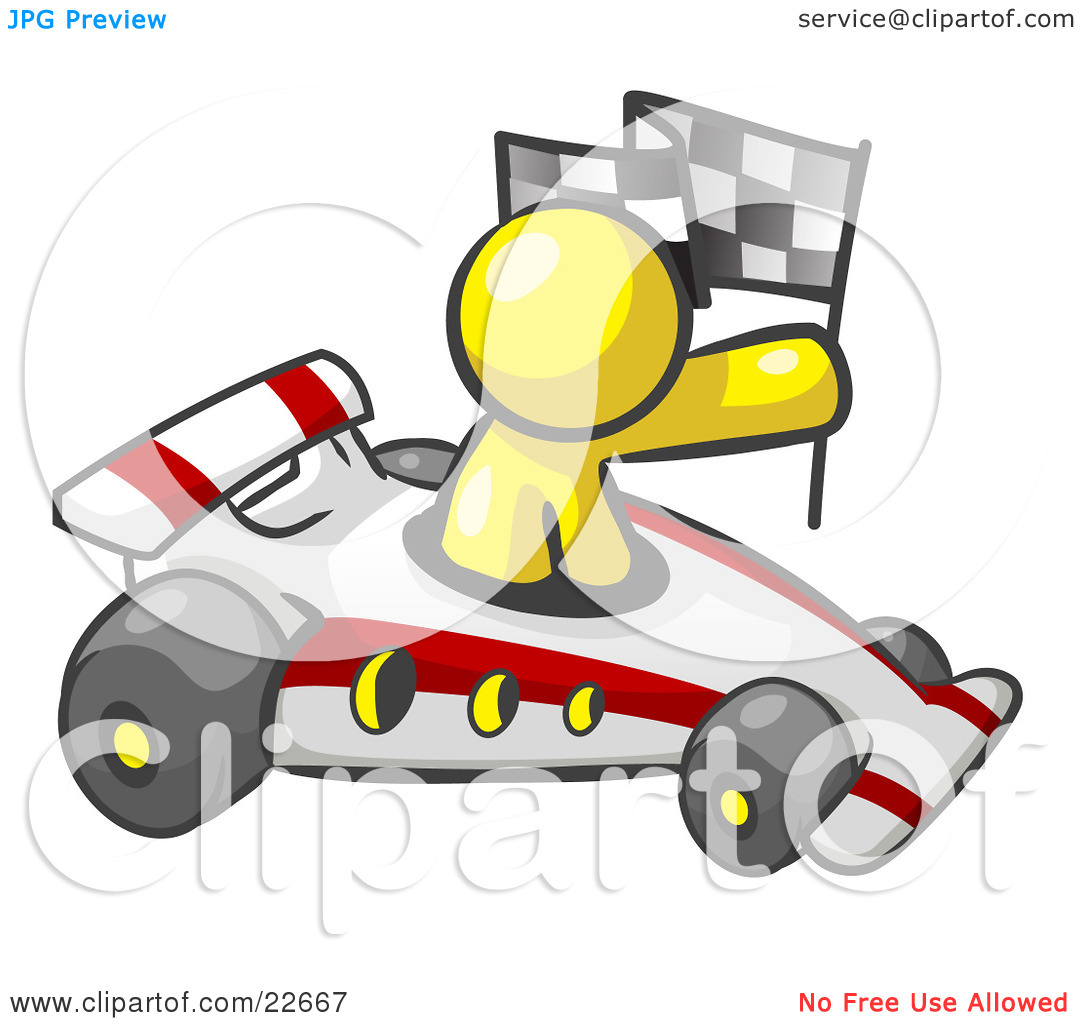 Clipart Illustration Of A Yellow Man Driving A Fast Race Car Past