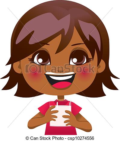 Clipart Vector Of Drinking Healthy Milk   Adorable African American