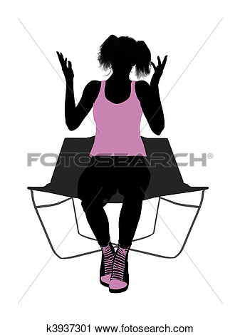 Female Athlete Sitting On A Lounge Chair Silhouette On A White