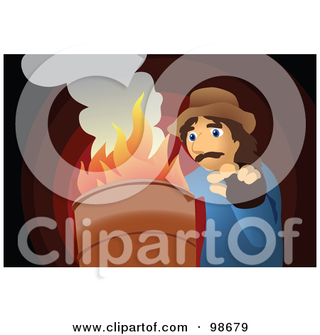 Free  Rf  Clipart Illustration Of A Man Warming His Hands Over A Trash