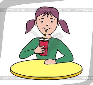 Girl Drinking Juice   Vector Clipart