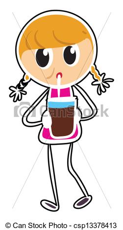 Illustration Of A Sketch Of A Girl Drinking A Chocolate Drink On A
