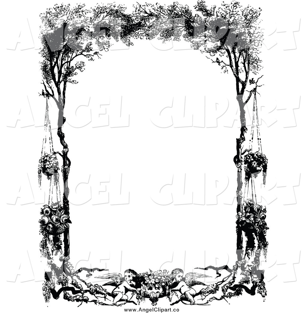 Larger Preview  Clip Art Of A Vintage Black And White Frame Of Cherubs