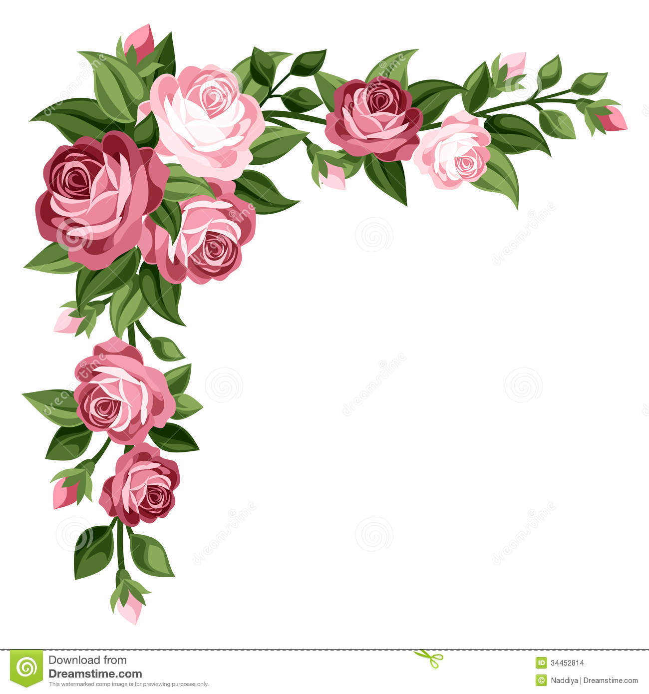 Pink Vintage Roses Rosebuds And Leaves  Stock Images   Image