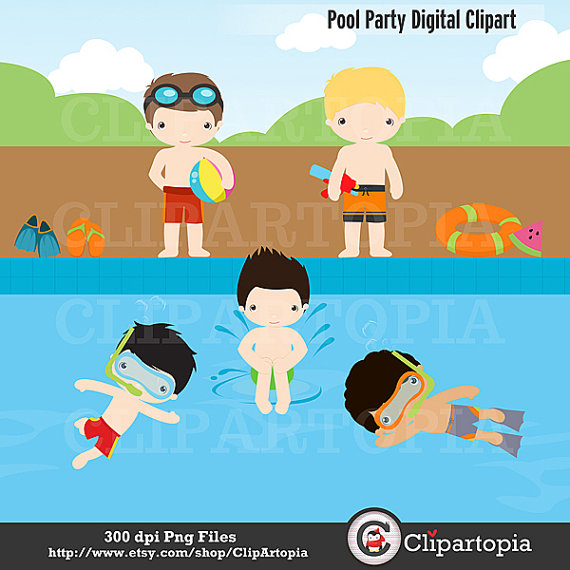 Pool Party Digital Clipart   Summer Boys Digital Clipart For Personal