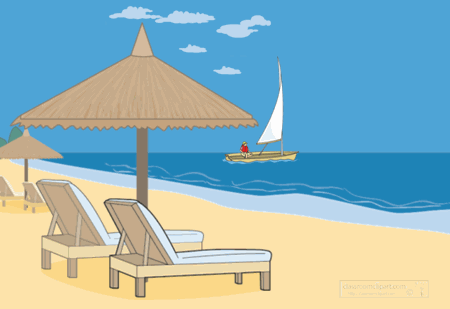 Recreation Animated Clipart  Beach With Sail Boat Animation 5c    