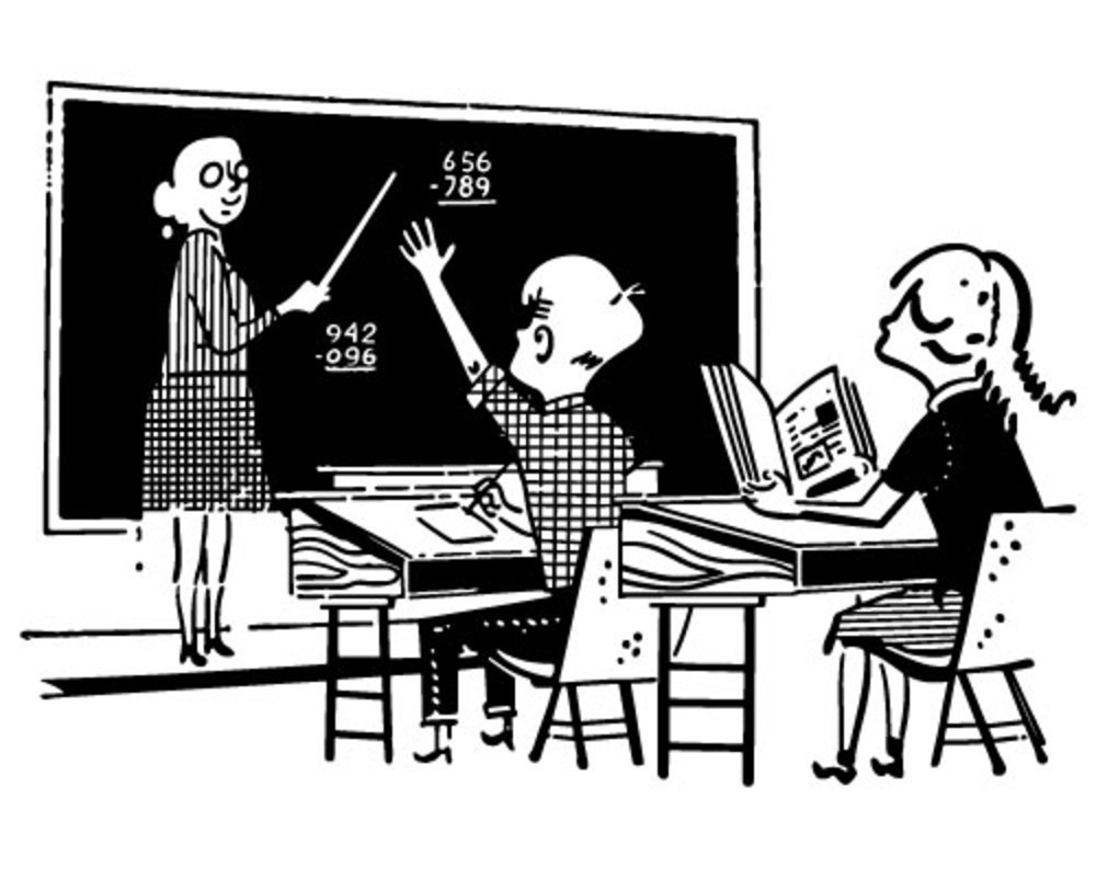 Teacher And Students In Class   Retro Clip Art Illustration