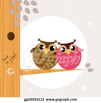 Two Cute Owl Friends Sitting On The Branch