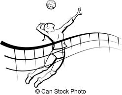 Volleyball Spike With Flowing Net   Stylized Line Design Of   