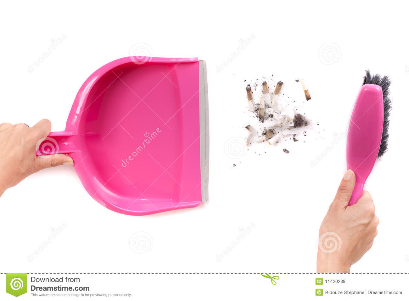 Woman Hands Sweeping Cigarette Butt With Brush And Dustpan Mr No Pr No