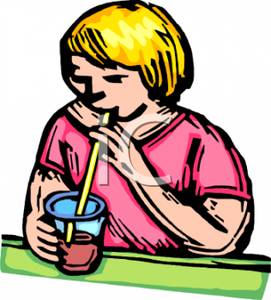 Young Girl Drinking A Cup Of Juice From A Straw   Royalty Free Clipart