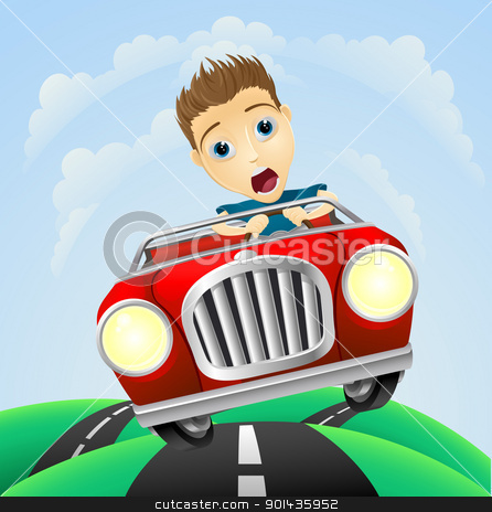 Young Man Driving Fast Classic Car Stock Vector Clipart A Young Man