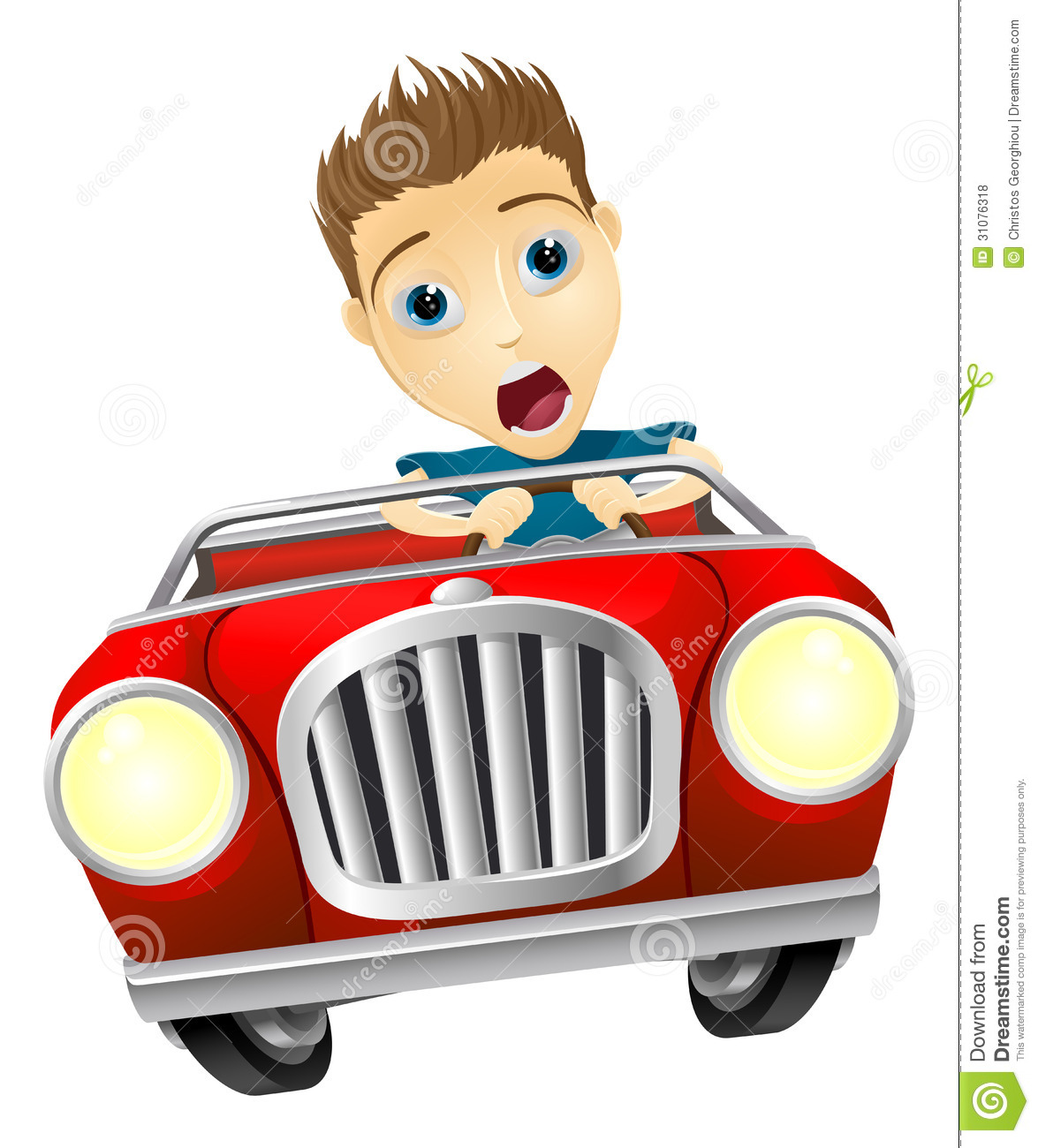 Young Man Looking Very Scared Driving Fast In Convertible Sports Car