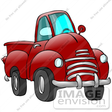29757 Clip Art Graphic Of A Red Pickup Truck With A Chrome Bumper By